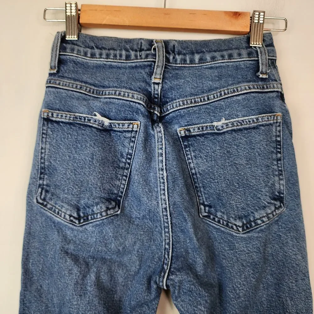 Agolde Pinch Waist High Rise Straight Jeans Size 24 Distressed Ripped Denim